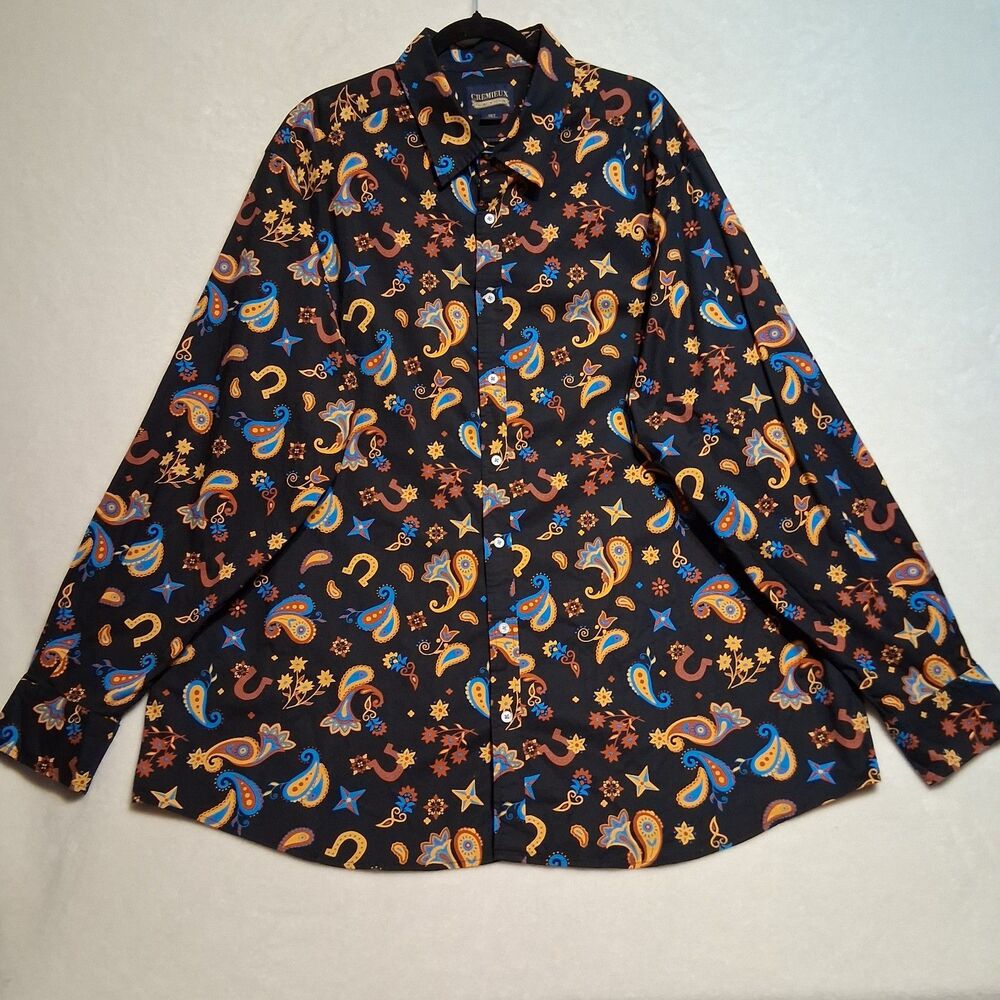 Cremieux 3XT Tall Shirt Button Front  Black Bold Print Horseshoe Paisley Cotton